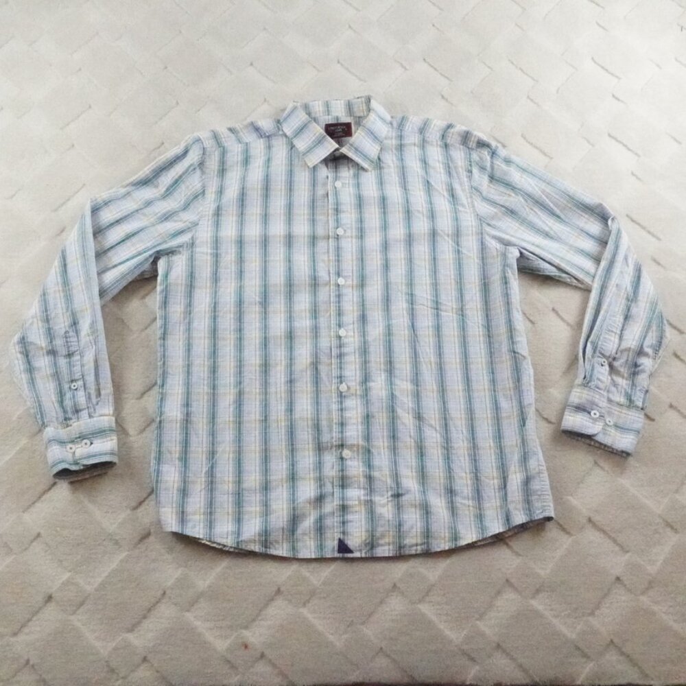 UNTUCKit Blue and White Striped Casual Button Down Shirt